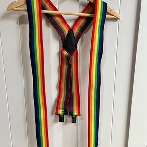 “Mork and Mindy”Rainbow Stripe Suspenders Mens - Bold Multicolor Elastic Braces